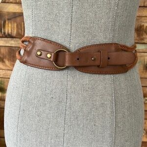 Brown vegan leather and braided rope waist belt